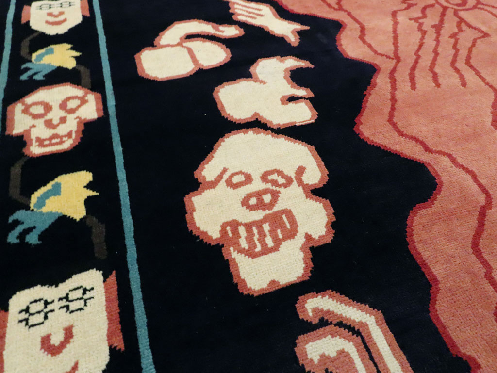 Tibetan Inspired Modern Buddhist Tantric Skeleton Ritual Rug, No.29232 - Gss