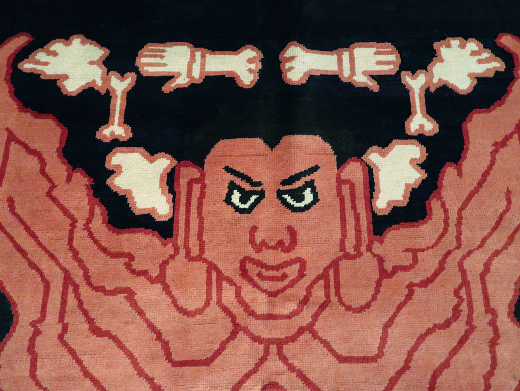 Tibetan Inspired Modern Buddhist Tantric Skeleton Ritual Rug, No.29232 - Gss