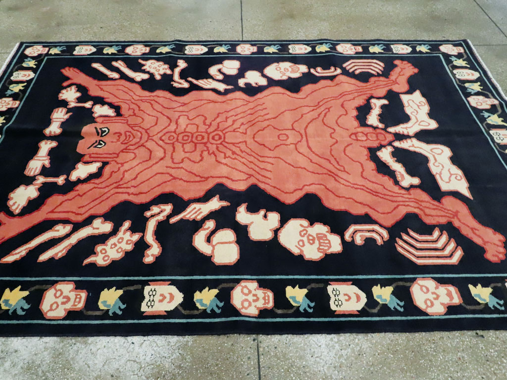 Tibetan Inspired Modern Buddhist Tantric Skeleton Ritual Rug, No.29232 - Gss
