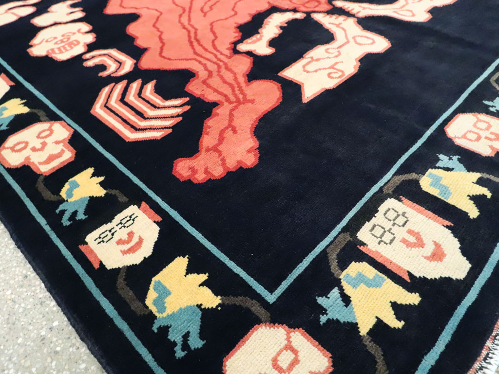 Tibetan Inspired Modern Buddhist Tantric Skeleton Ritual Rug, No.29232 - Gss