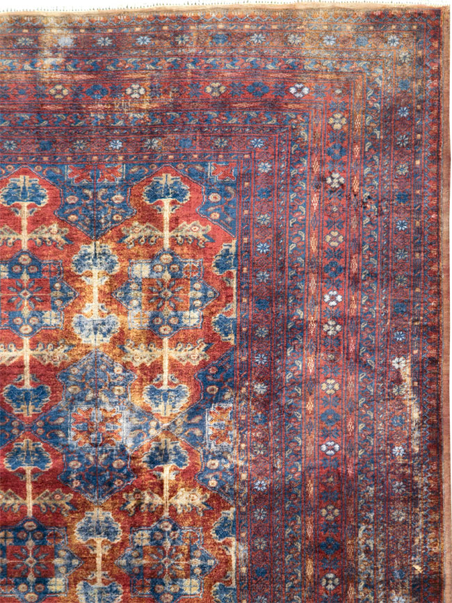 Vintage Central Asian Silk Turkoman Tribal Accent Rug, No.29268 - Gss