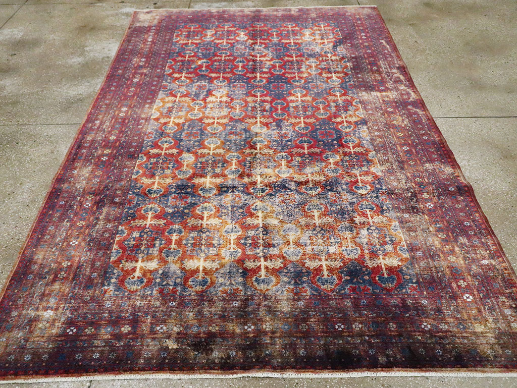 Vintage Central Asian Silk Turkoman Tribal Accent Rug, No.29268 - Gss