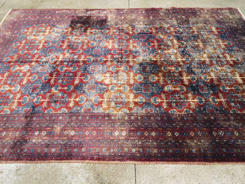 Vintage Central Asian Silk Turkoman Tribal Accent Rug, No.29268 - Gss