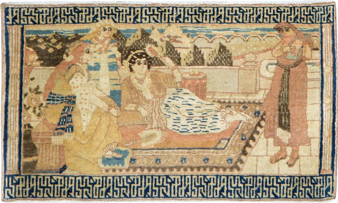 Vintage Persian Tabriz Pictorial Throw Rug, No.29270 - Gss