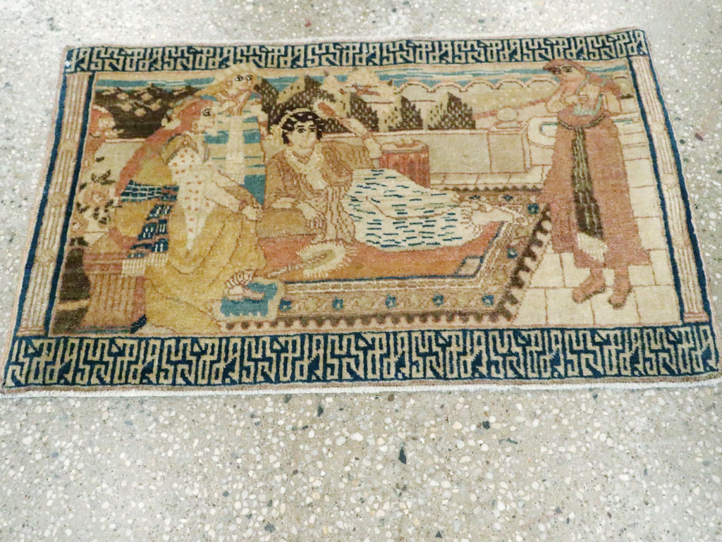 Vintage Persian Tabriz Pictorial Throw Rug, No.29270 - Gss