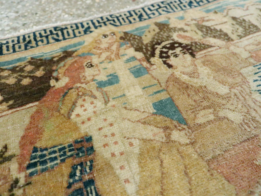 Vintage Persian Tabriz Pictorial Throw Rug, No.29270 - Gss