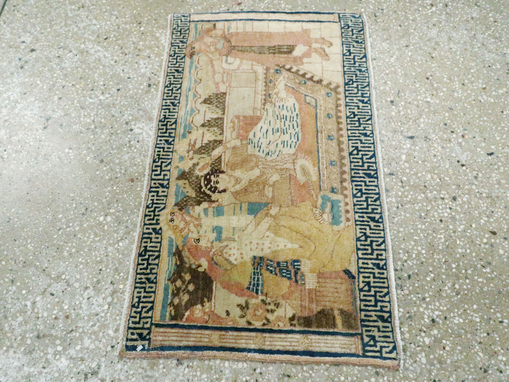 Vintage Persian Tabriz Pictorial Throw Rug, No.29270 - Gss