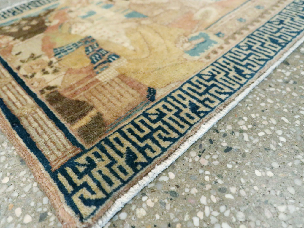 Vintage Persian Tabriz Pictorial Throw Rug, No.29270 - Gss