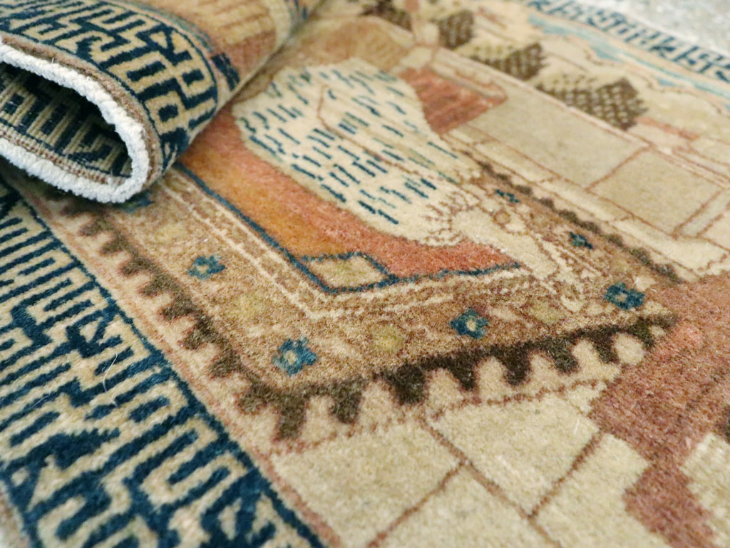 Vintage Persian Tabriz Pictorial Throw Rug, No.29270 - Gss