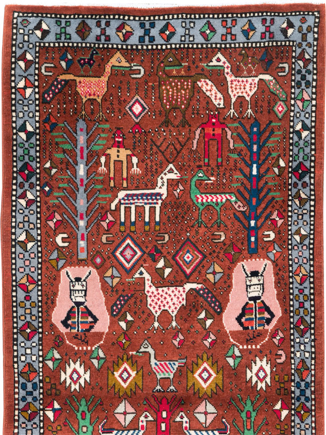 Vintage Persian Afshar Pictorial Throw Rug, No.29277 - Gss