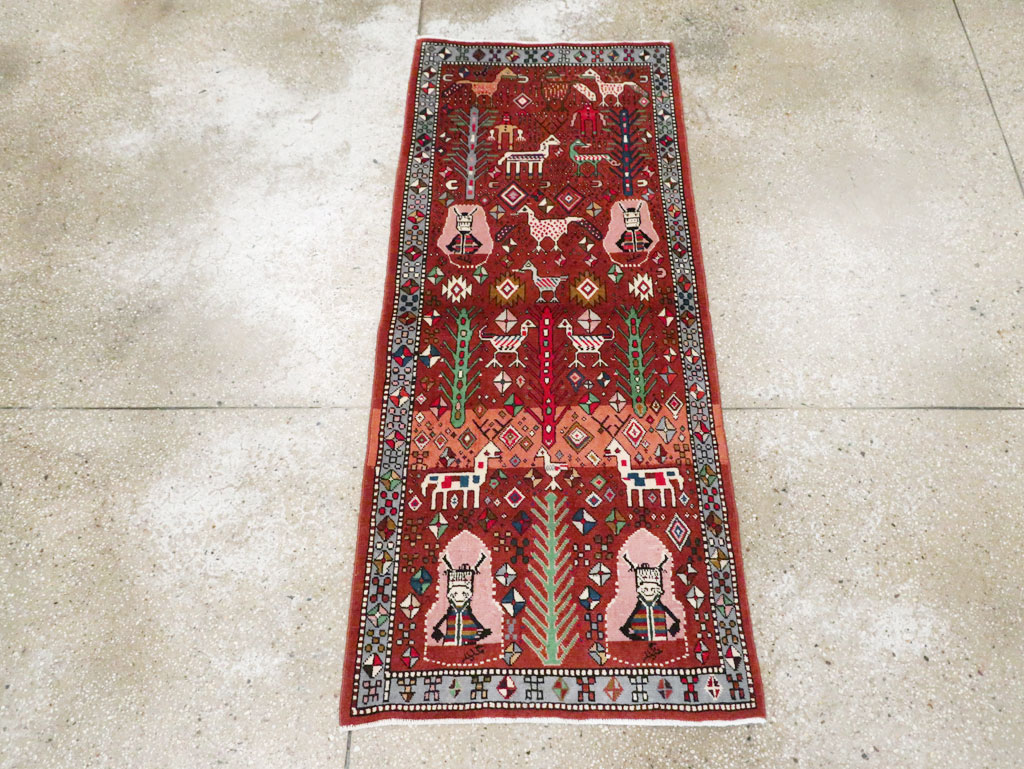 Vintage Persian Afshar Pictorial Throw Rug, No.29277 - Gss
