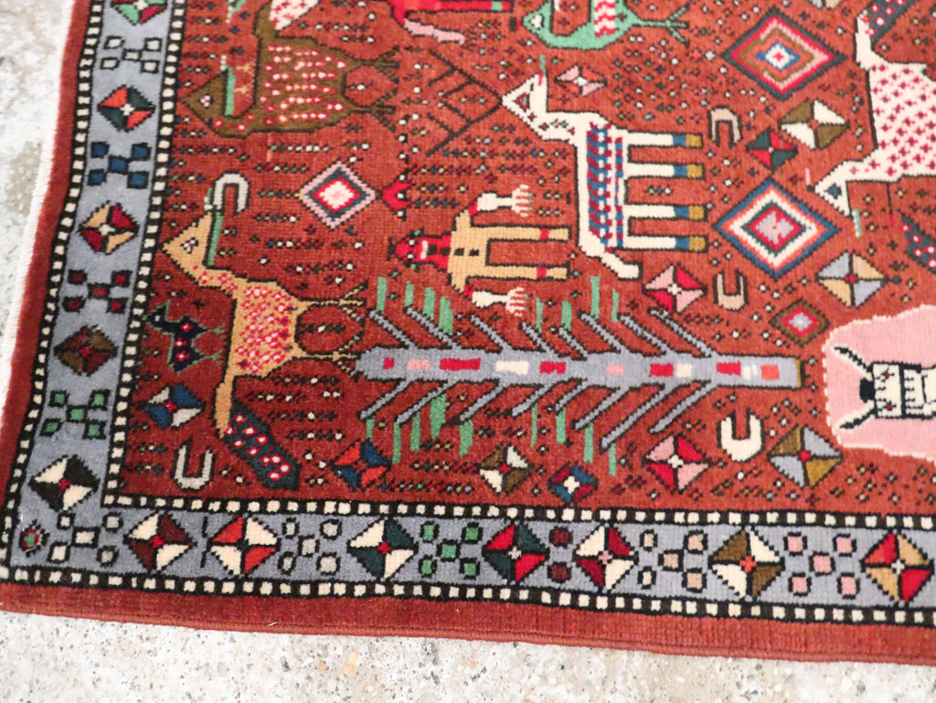 Vintage Persian Afshar Pictorial Throw Rug, No.29277 - Gss