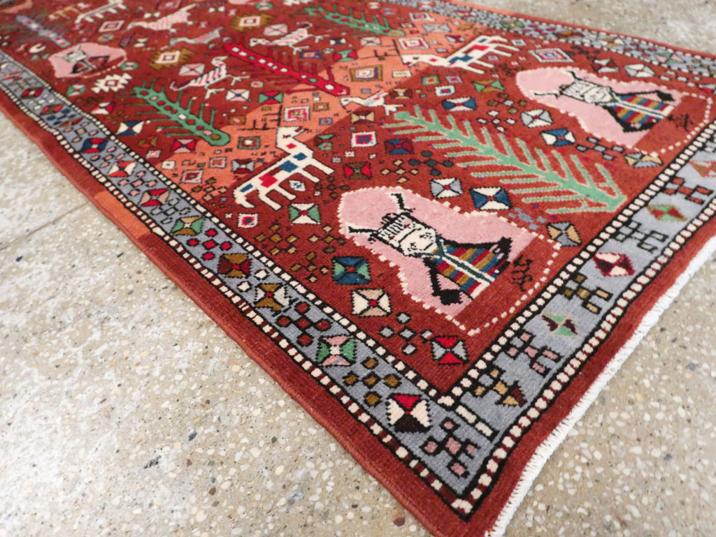 Vintage Persian Afshar Pictorial Throw Rug, No.29277 - Gss
