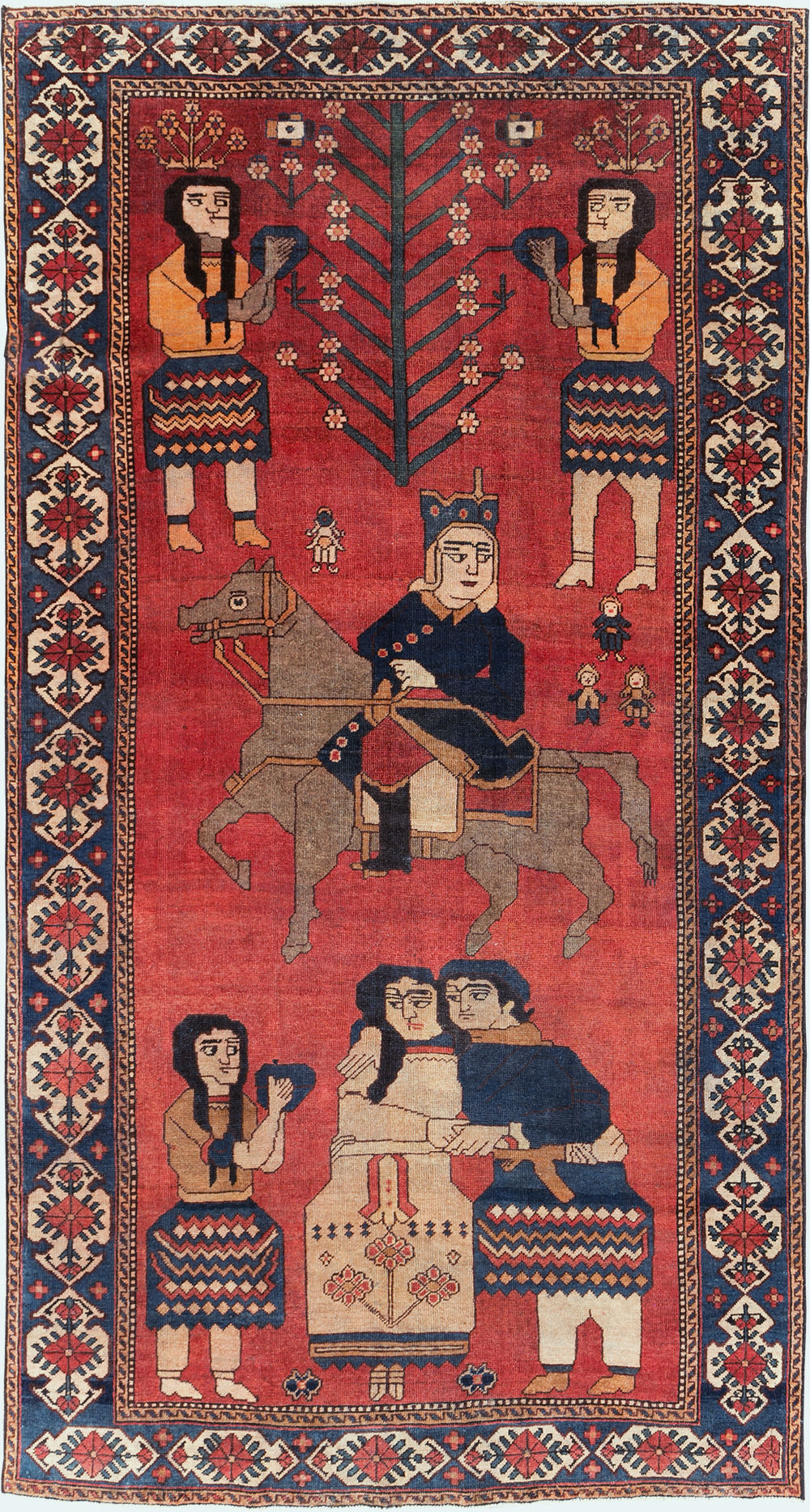Vintage Persian Pictorial Bakhtiari Accent Rug, No.29295 - Gss