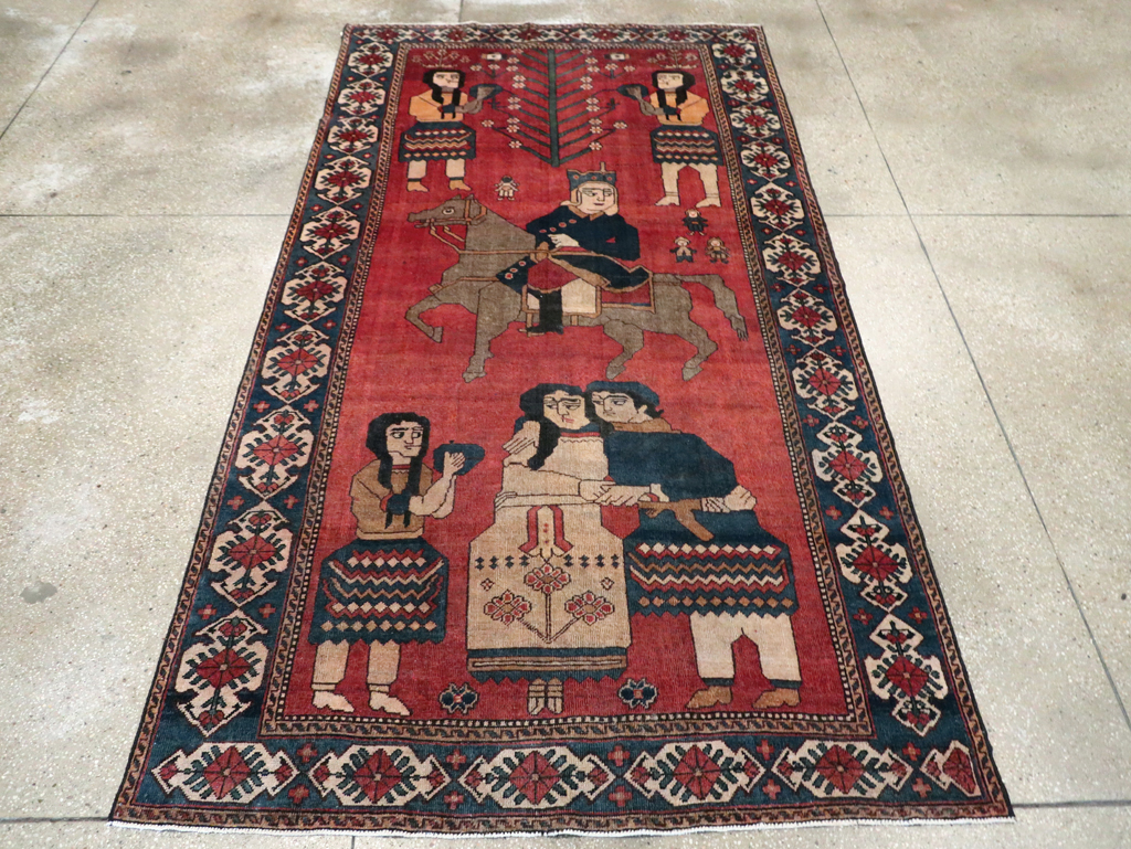 Vintage Persian Pictorial Bakhtiari Accent Rug, No.29295 - Gss