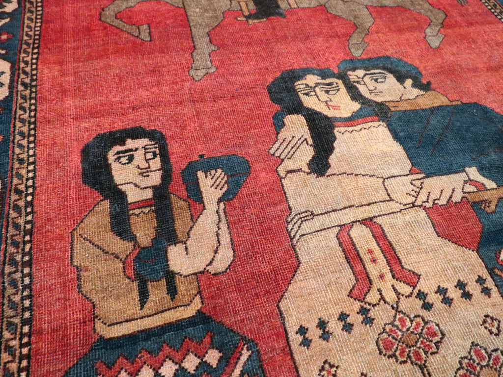 Vintage Persian Pictorial Bakhtiari Accent Rug, No.29295 - Gss