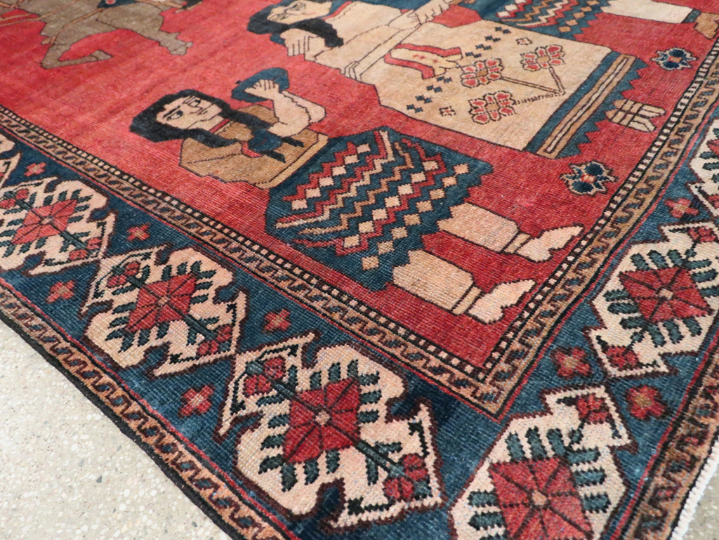 Vintage Persian Pictorial Bakhtiari Accent Rug, No.29295 - Gss