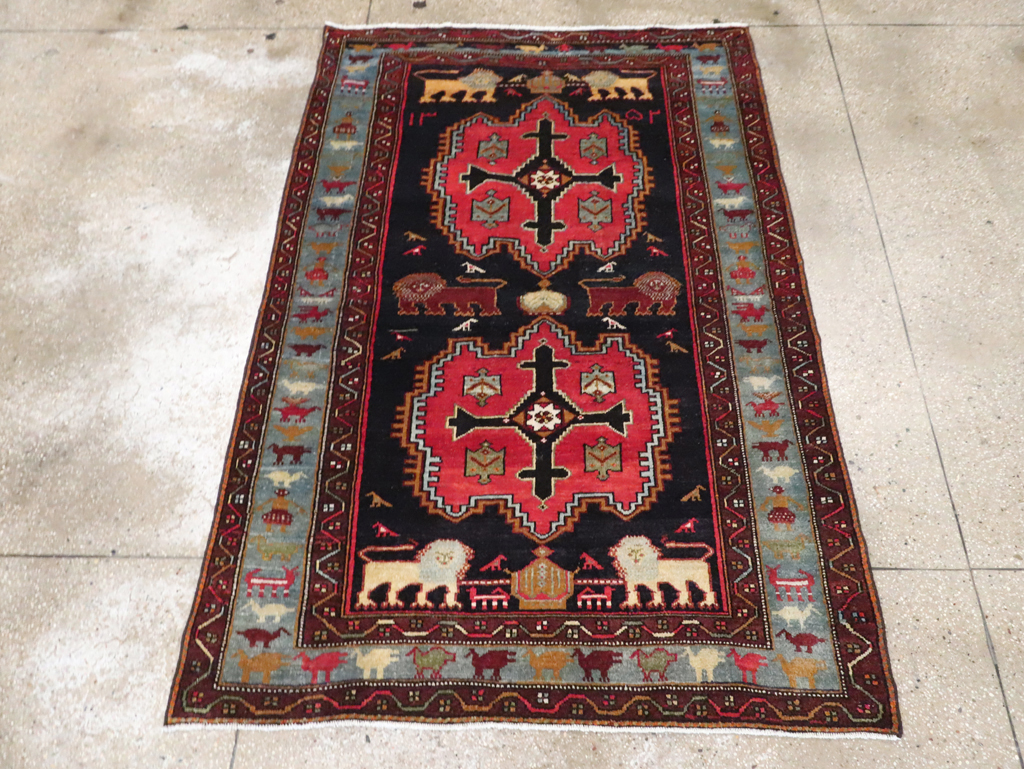 Vintage Persian Pictorial Malayer Accent Rug, No.29296 - Gss