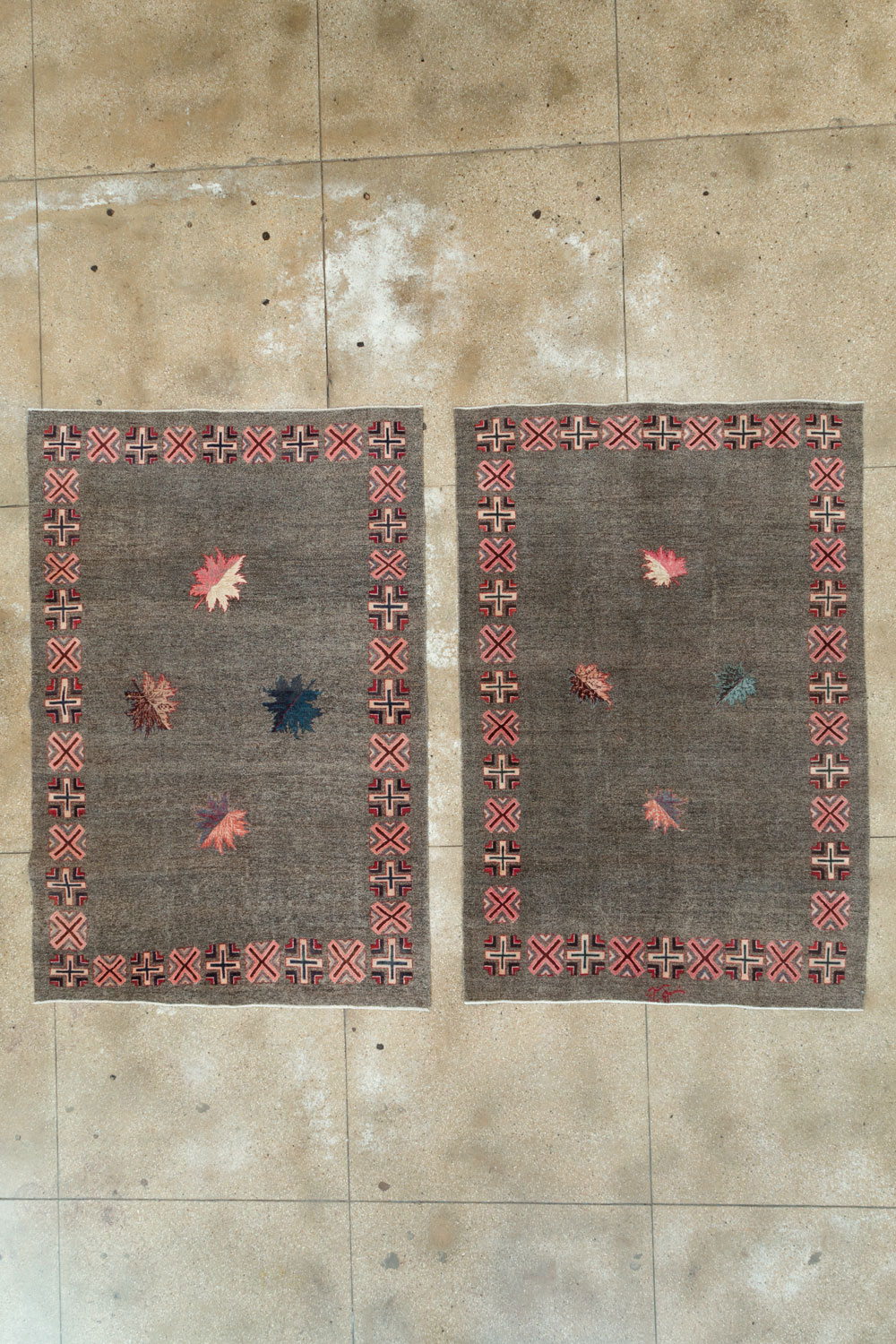 Vintage Persian Art Deco Mashad Accent Rug (Pair: 1 of 2), No.29297 - Gss