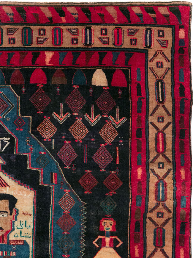 Vintage Persian Veramin Pictorial Accent Rug (Pair: 1 of 2) , No.29301 - Gss