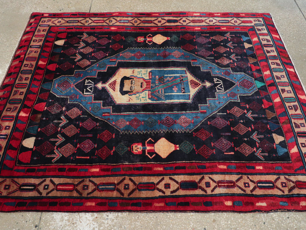 Vintage Persian Veramin Pictorial Accent Rug (Pair: 1 of 2) , No.29301 - Gss