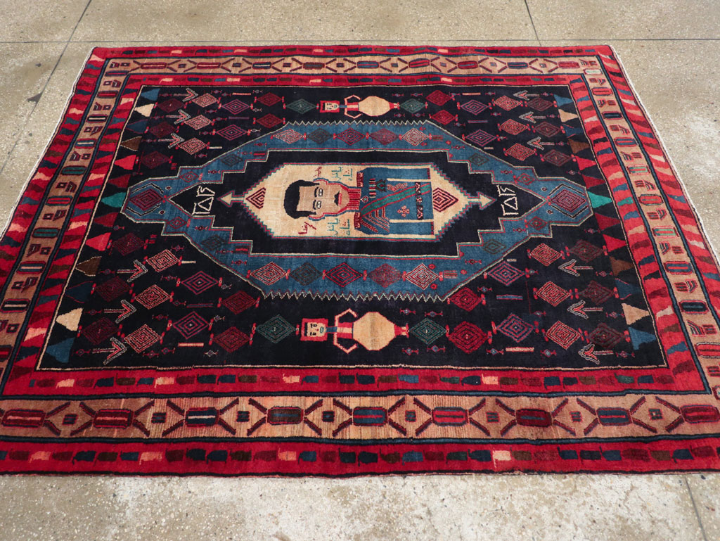 Vintage Persian Veramin Pictorial Accent Rug (Pair: 2 of 2), No.29302 - Gss