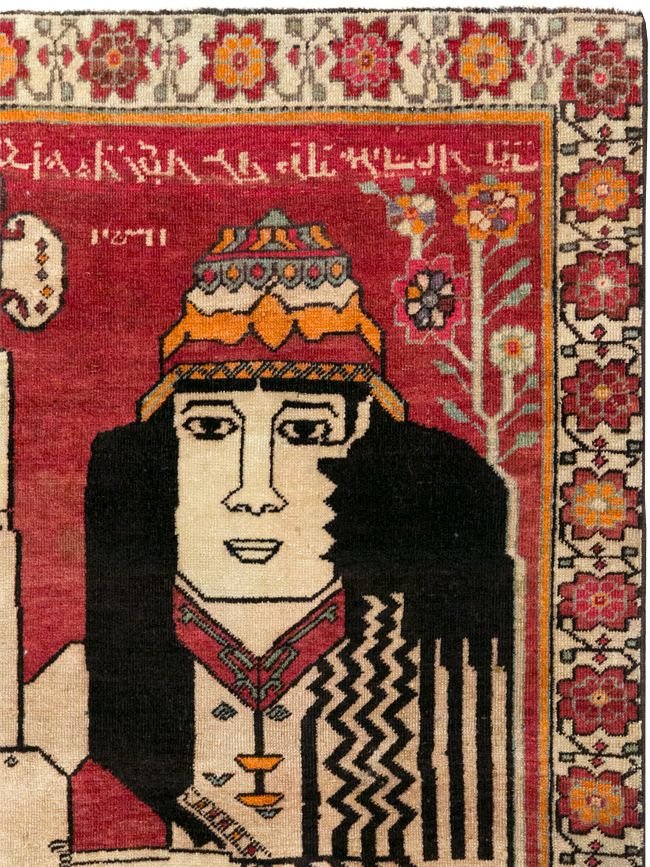 Vintage Persian Shiraz Pictorial Throw Rug, No.29304 - Gss