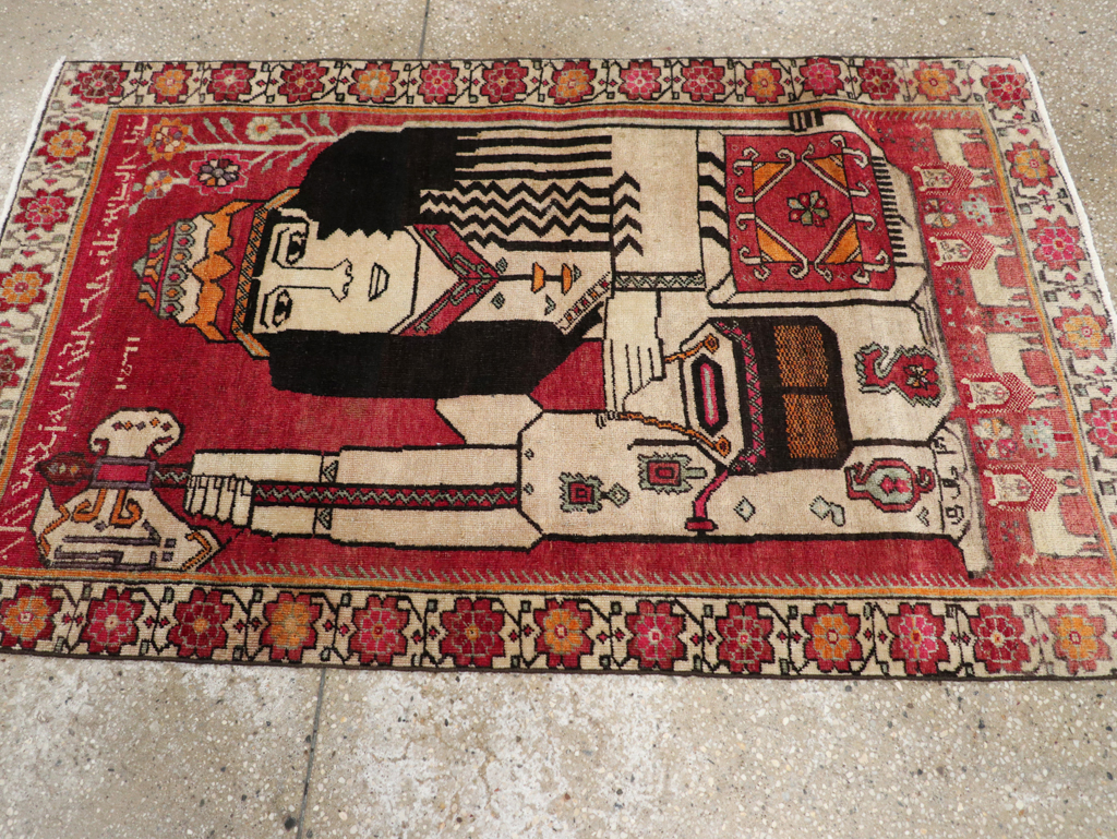 Vintage Persian Shiraz Pictorial Throw Rug, No.29304 - Gss