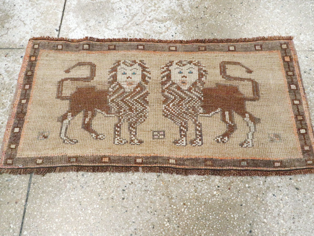 Vintage Turkish Anatolian Pictorial Throw Rug (Pair: 1 of 2), No.29314 - Gss