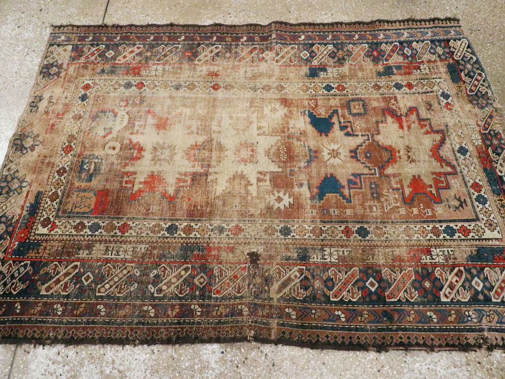 Distressed Antique Caucasian Throw Rug, No.29322 - Gss
