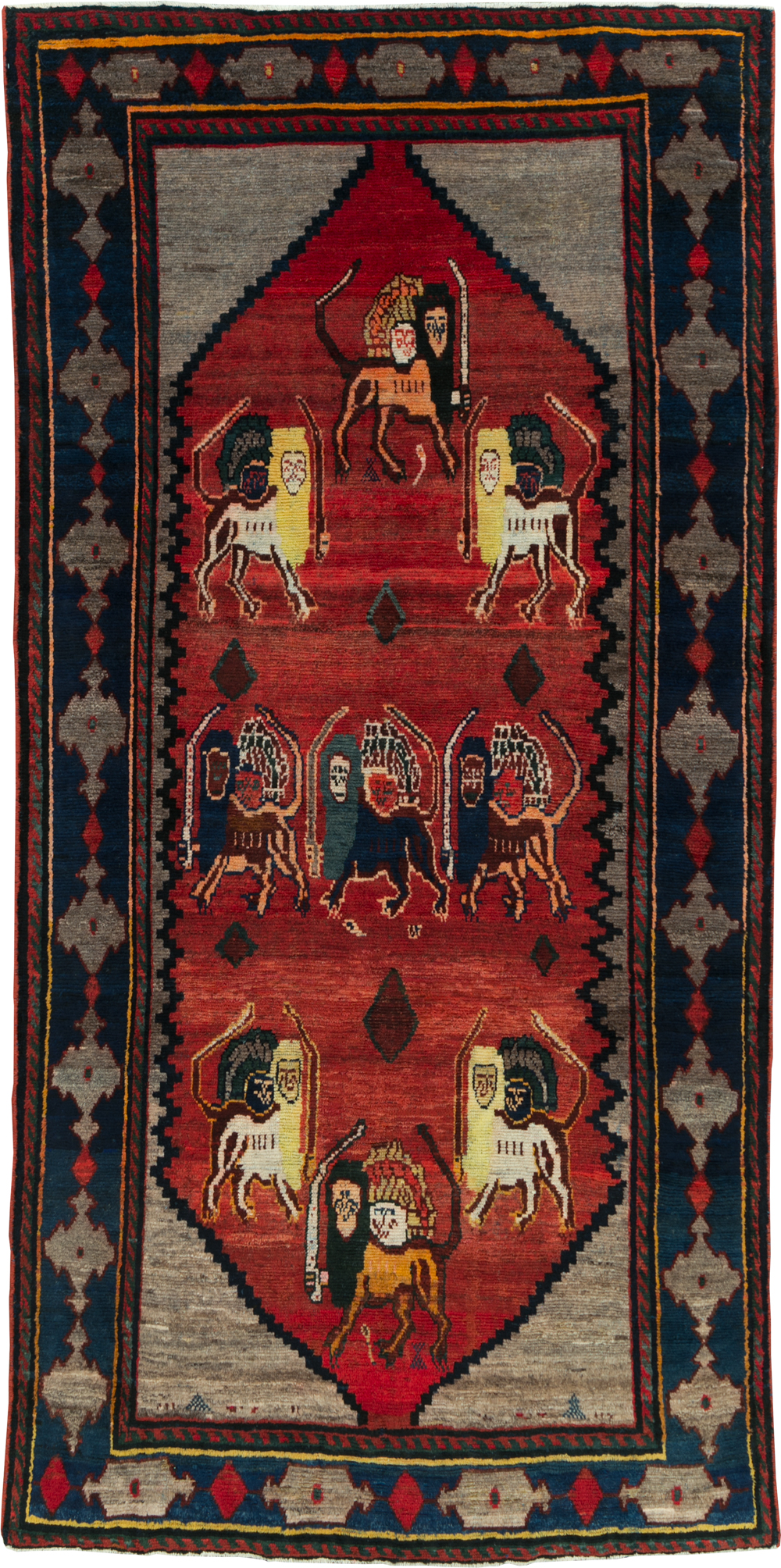 Vintage Persian Pictorial Bakhtiari Rug, No.29346 - Gss