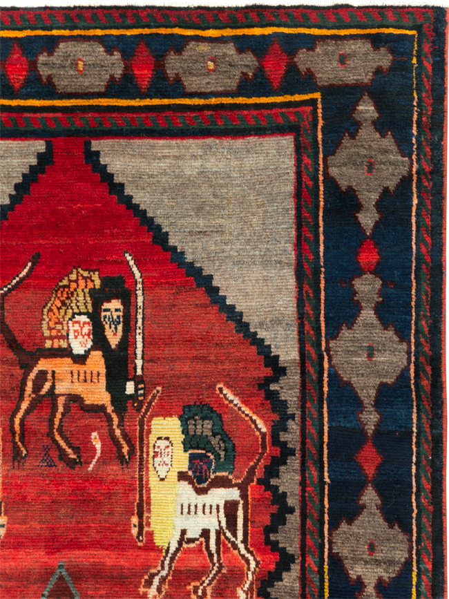 Vintage Persian Pictorial Bakhtiari Rug, No.29346 - Gss