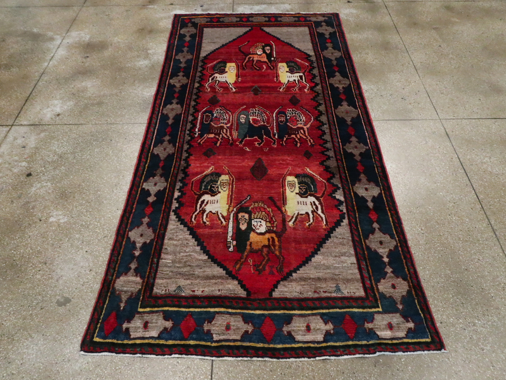 Vintage Persian Pictorial Bakhtiari Rug, No.29346 - Gss