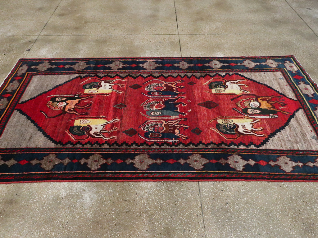 Vintage Persian Pictorial Bakhtiari Rug, No.29346 - Gss