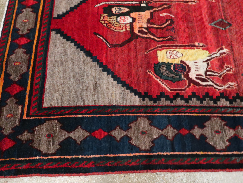 Vintage Persian Pictorial Bakhtiari Rug, No.29346 - Gss