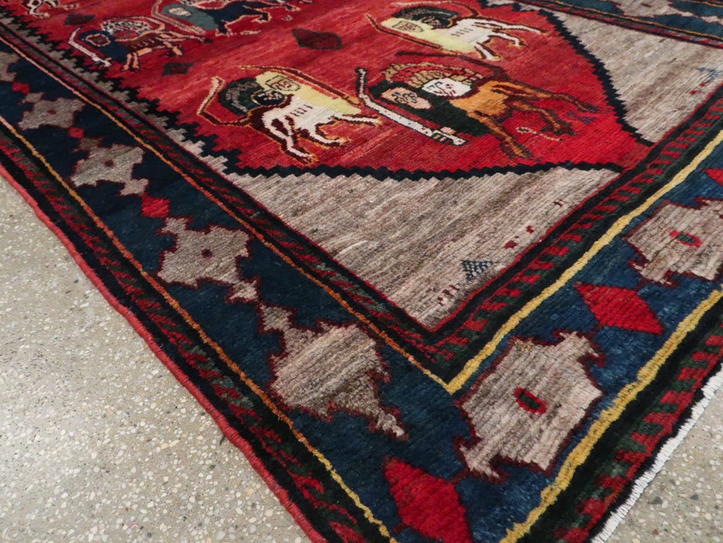Vintage Persian Pictorial Bakhtiari Rug, No.29346 - Gss