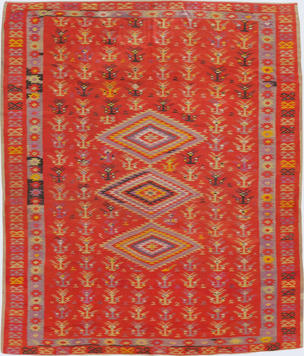 Vintage Turkish Flatweave Kilim Room Size Carpet, No.29355 - Gss