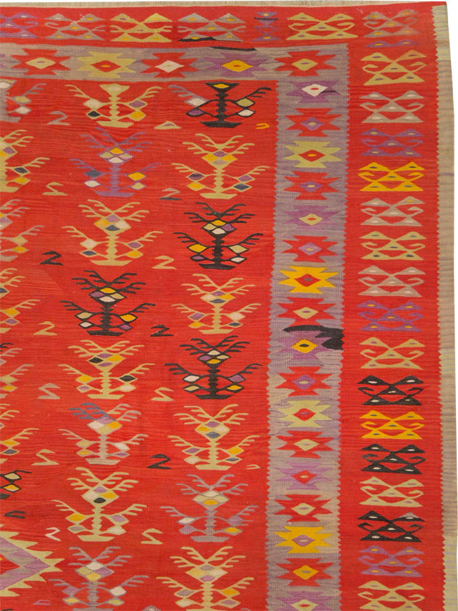 Vintage Turkish Flatweave Kilim Room Size Carpet, No.29355 - Gss