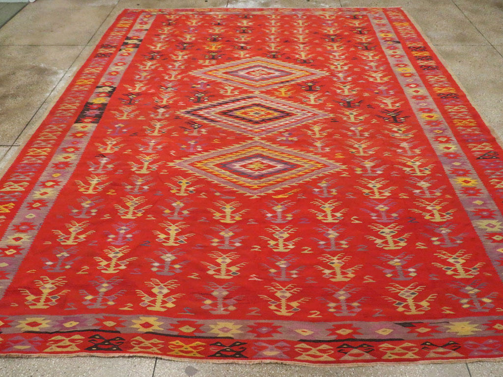 Vintage Turkish Flatweave Kilim Room Size Carpet, No.29355 - Gss