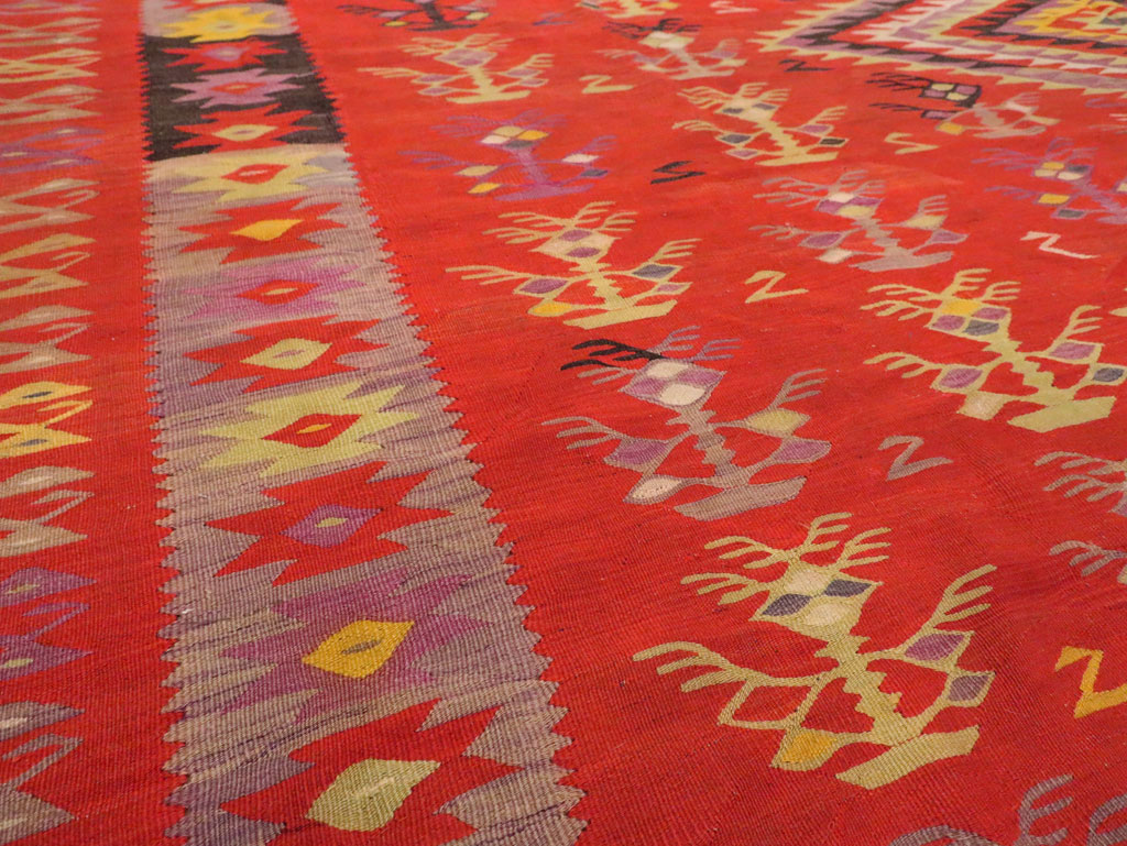 Vintage Turkish Flatweave Kilim Room Size Carpet, No.29355 - Gss