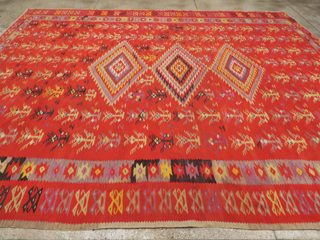 Vintage Turkish Flatweave Kilim Room Size Carpet, No.29355 - Gss