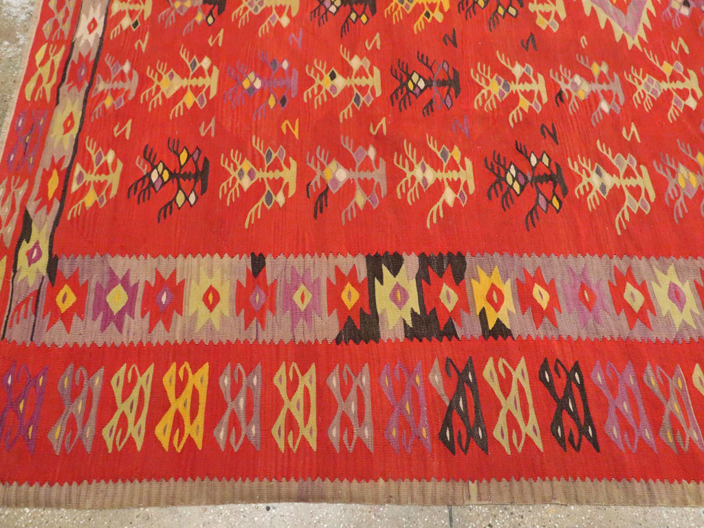 Vintage Turkish Flatweave Kilim Room Size Carpet, No.29355 - Gss