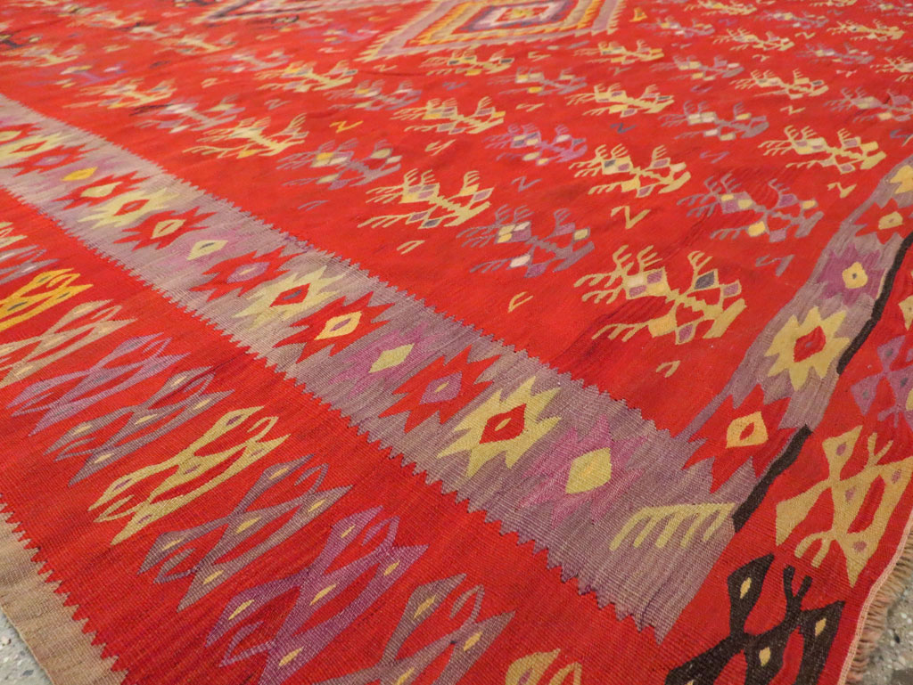 Vintage Turkish Flatweave Kilim Room Size Carpet, No.29355 - Gss