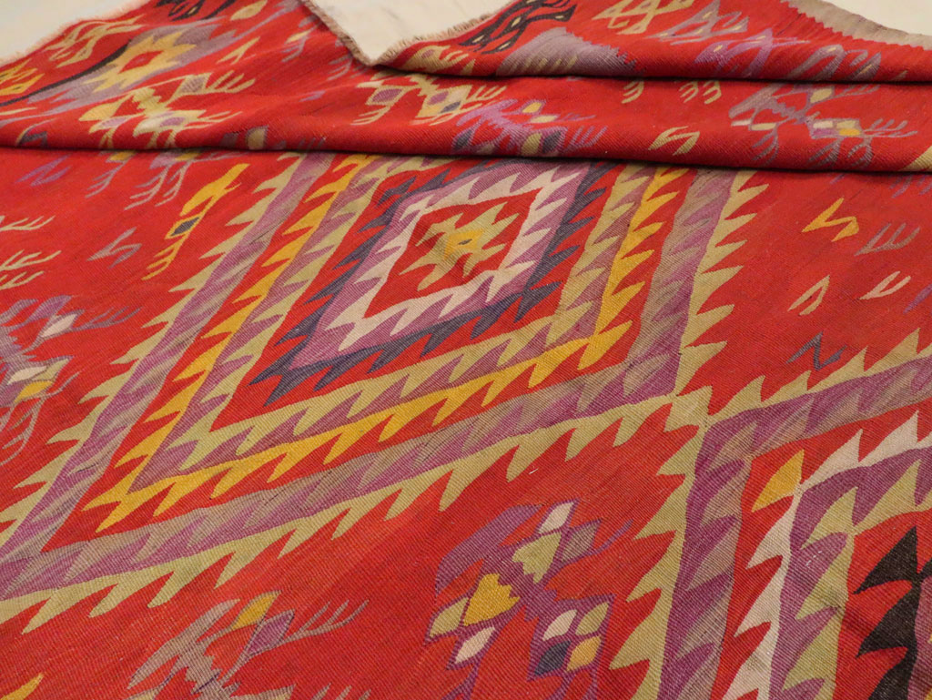 Vintage Turkish Flatweave Kilim Room Size Carpet, No.29355 - Gss