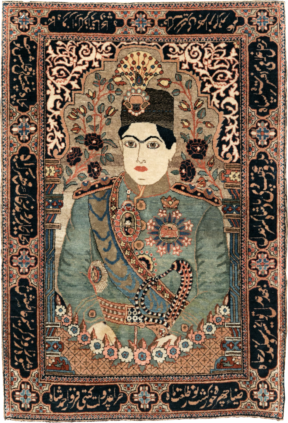 Antique Persian Dabir Kashan Pictorial Rug, No.29376 - Gss