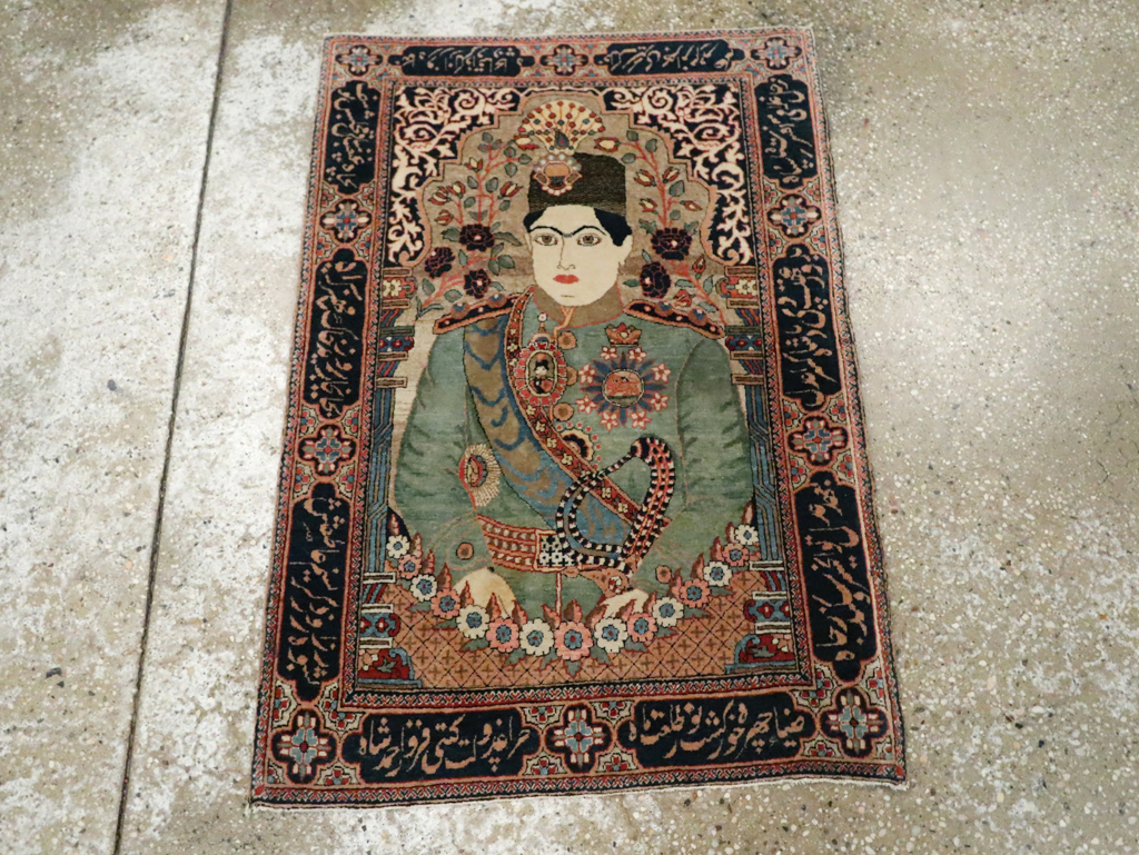 Antique Persian Dabir Kashan Pictorial Rug, No.29376 - Gss