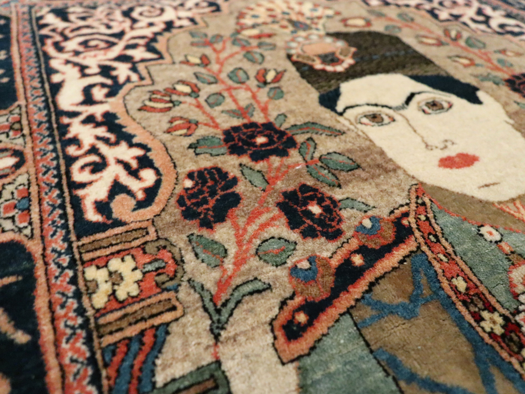 Antique Persian Dabir Kashan Pictorial Rug, No.29376 - Gss