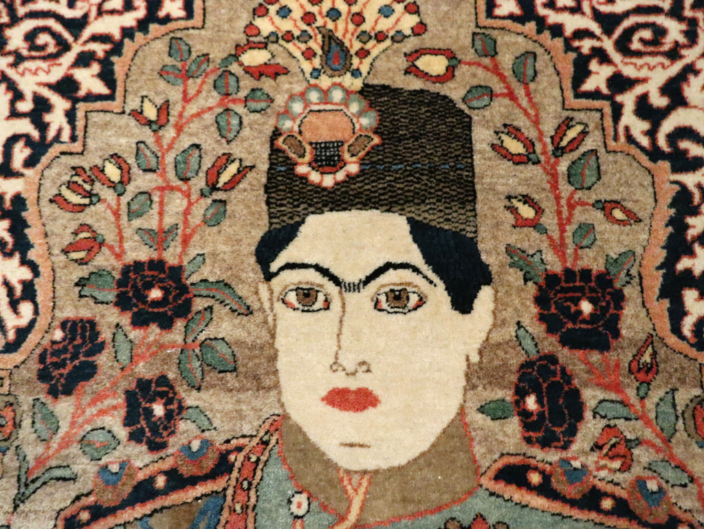 Antique Persian Dabir Kashan Pictorial Rug, No.29376 - Gss