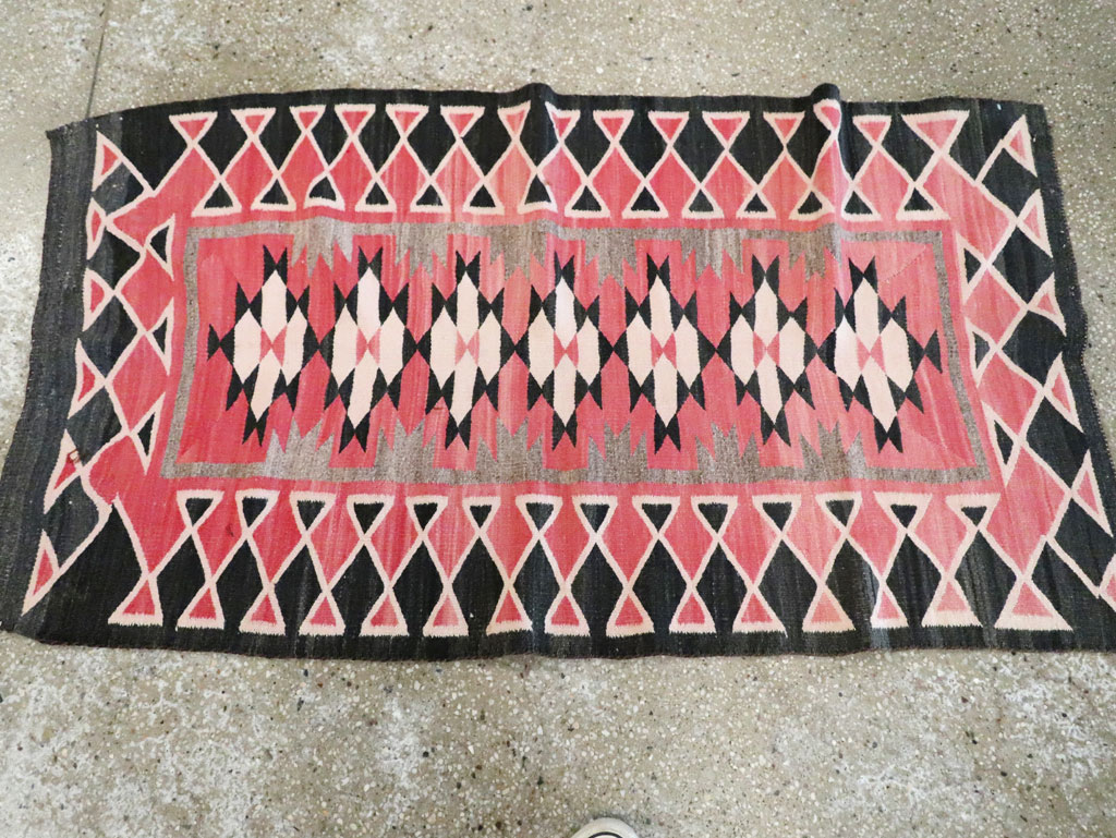 Vintage American Navajo Flatweave Rug, No.29378 - Gss