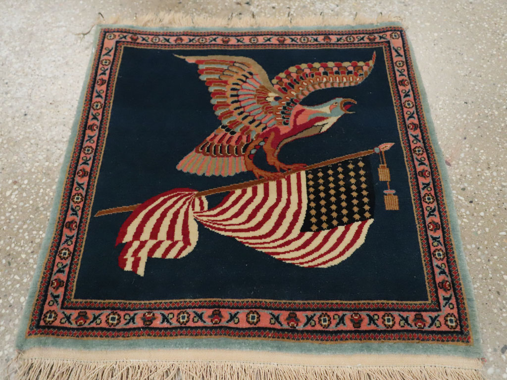 Vintage Persian Kashan Flag Pictorial Rug, No.29384 - Gss